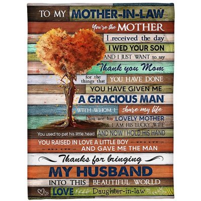 To My Mother-In-Law Blanket Vintage Heart Tree Thanks For Bringing My Husband Blanket, Blankets For Mothers Day