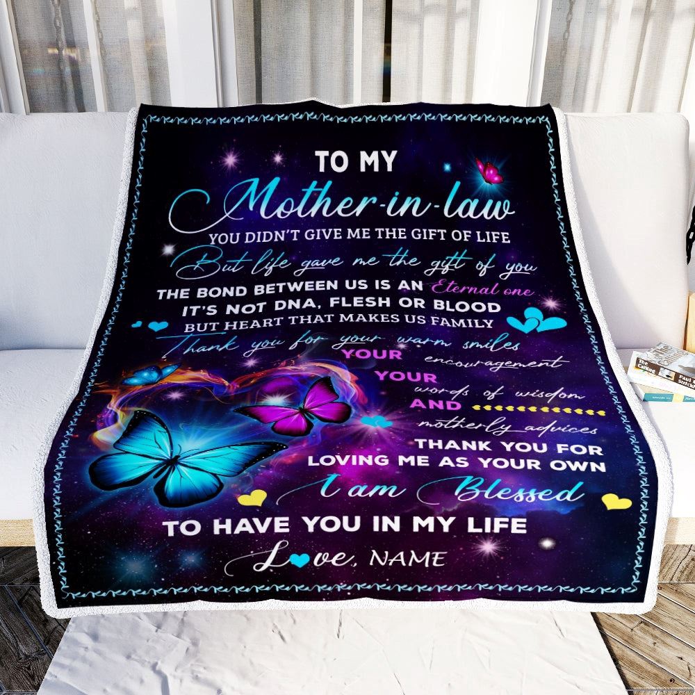To My Mother In Law Blanket From Daughter-In-Law You Didn't Give Me The Gift Of Life Butterfly, Mother Day Blanket, Personalized Blanket For Mom To My Mother In Law Blanket From Daughter-In-Law You Didn't Give Me The Gift Of Life Butterfly, Mother Day Blanket, Personalized Blanket For Mom