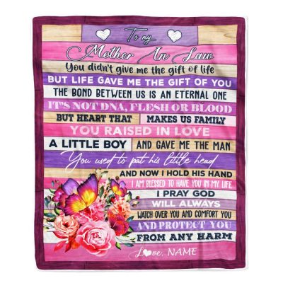 To My Mother In Law Blanket From Daughter Heart Makes Us Family Butterfly Flower, Mother Day Blanket, Personalized Blanket For Mom