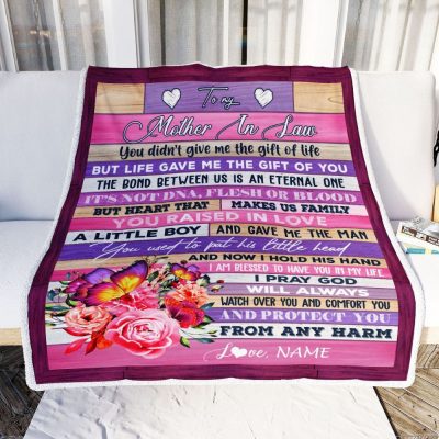 To My Mother In Law Blanket From Daughter Heart Makes Us Family Butterfly Flower, Mother Day Blanket, Personalized Blanket For Mom