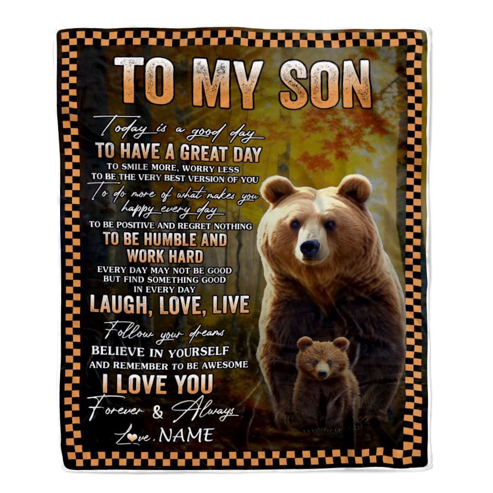To My Son Bear Blanket From Mom Dad Mother Every Day Laugh Love Live, Mother Day Blanket, Personalized Blanket For Mom