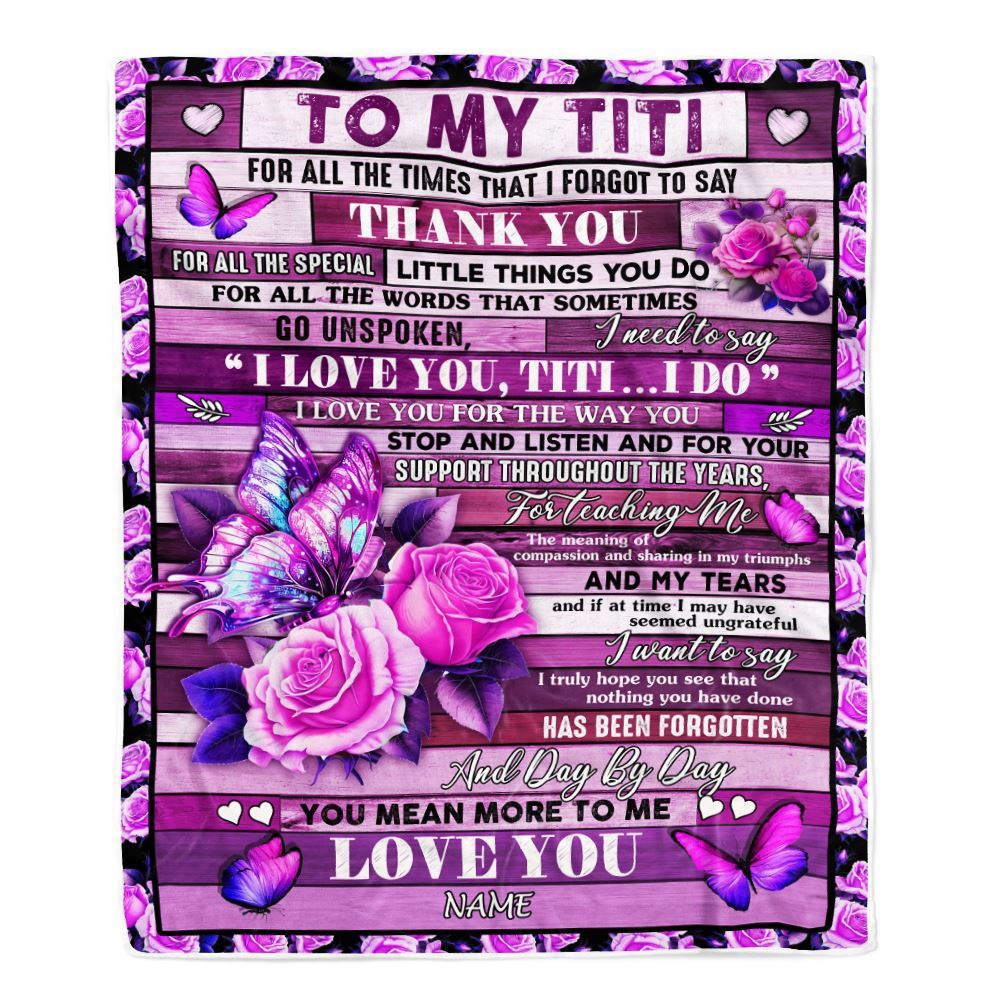 To My Titi Blanket From Niece Nephew Wood Butterfly You Mean More To Me, Mother Day Blanket, Personalized Blanket For Mom