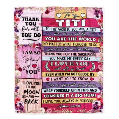 To My Titi Blanket From Niece Nephew Wood Floral Thank You I Love You, Mother Day Blanket, Personalized Blanket For Mom
