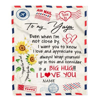 To My Yaya Blanket From Kids Love Big Hug Air Mail Letter Sunflower, Mother Day Blanket, Personalized Blanket For Mom