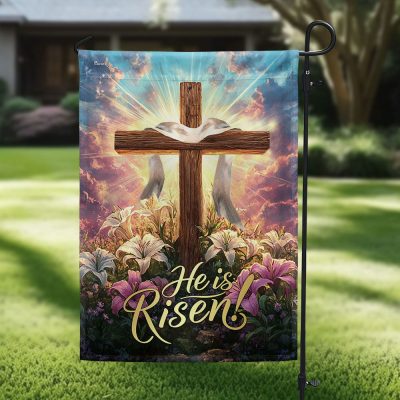 Easter Cross He Is Risen Resurrection of Jesus Christian Cross Flag MLN5439DTD - Flagwix
