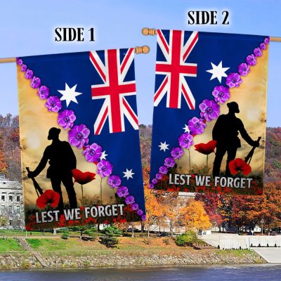 Anzac Day Lest We Forget Purple Poppy Australia Veteran Flag MLN925F - Flagwix