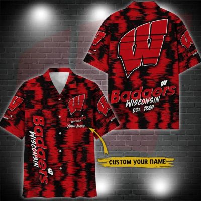 Wisconsin Badgers Aloha Hawaiian Shirt Custom Your Name, NCAA Hawaiian Shirt