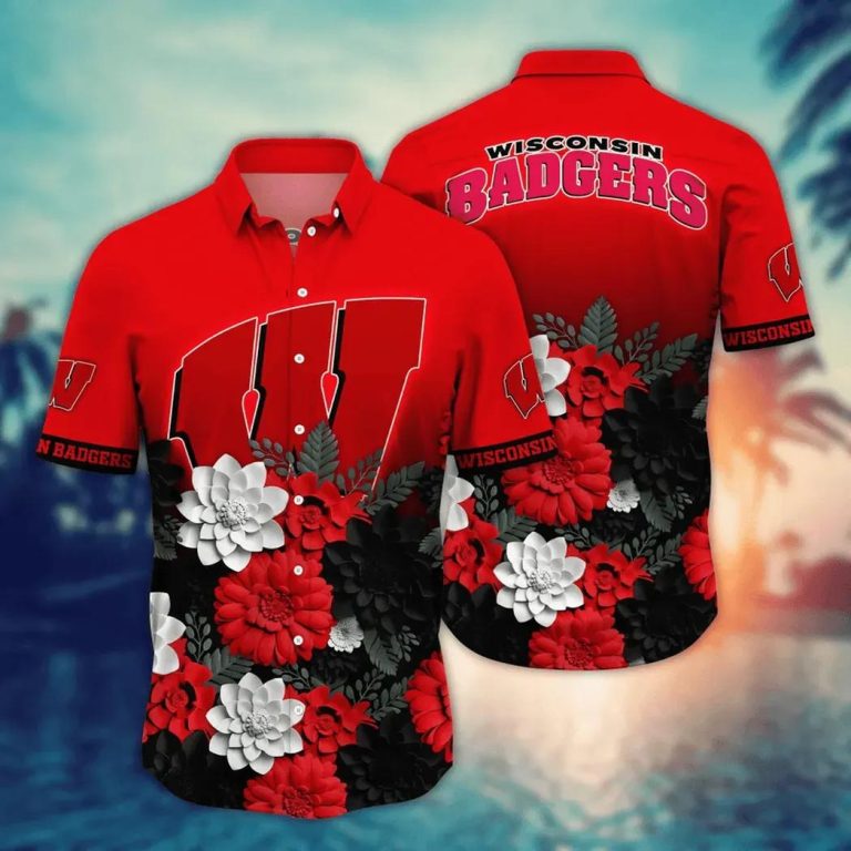 Wisconsin Badgers NCAA Flower Aloha Hawaiian Shirt 13, NCAA Hawaiian Shirt