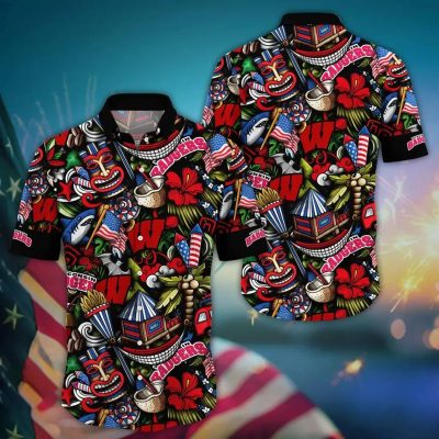 Wisconsin Badgers NCAA Flower Aloha Hawaiian Shirt 14, NCAA Hawaiian Shirt