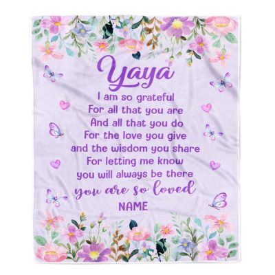 Yaya Blanket From Granddaughter Grandson Floral Butterfly Love You, Mother Day Blanket, Personalized Blanket For Mom