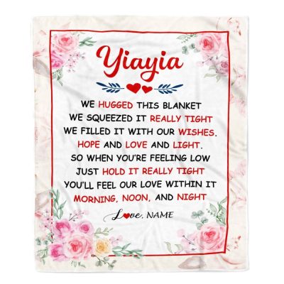 Yiayia Blanket From Grandkids Granddaughter Grandson We Hugged This Blanket, Mother Day Blanket, Personalized Blanket For Mom