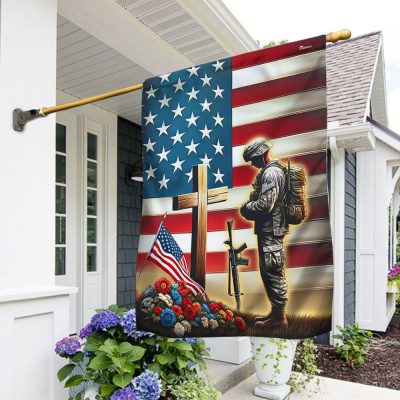 Memorial Day FLAGWIX Veteran Flag Remembrance Veteran Standing Before The Cross Patriotic Flag MLN2439F - Flagwix