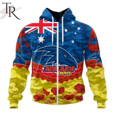 AFL Adelaide Crows Special ANZAC Day Design Lest We Forget Hoodie AFL Adelaide Crows Special ANZAC Day Design Lest We Forget Hoodie