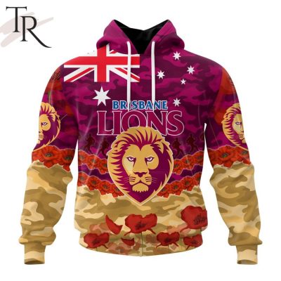 AFL Brisbane Lions Special ANZAC Day Design Lest We Forget Hoodie AFL Brisbane Lions Special ANZAC Day Design Lest We Forget Hoodie