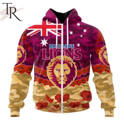 AFL Brisbane Lions Special ANZAC Day Design Lest We Forget Hoodie AFL Brisbane Lions Special ANZAC Day Design Lest We Forget Hoodie
