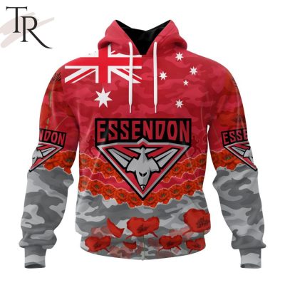 AFL Essendon Football Club Special ANZAC Day Design Lest We Forget Hoodie