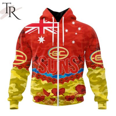 AFL Gold Coast Suns Special ANZAC Day Design Lest We Forget Hoodie AFL Gold Coast Suns Special ANZAC Day Design Lest We Forget Hoodie