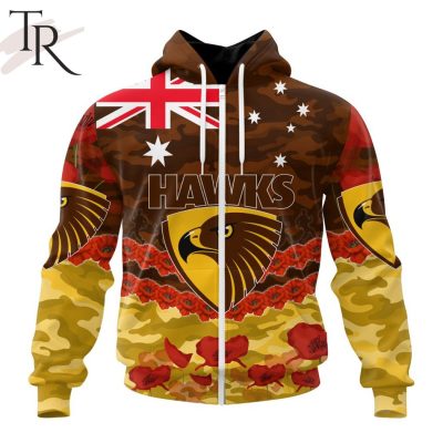 AFL Hawthorn Football Club Special ANZAC Day Design Lest We Forget Hoodie AFL Hawthorn Football Club Special ANZAC Day Design Lest We Forget Hoodie