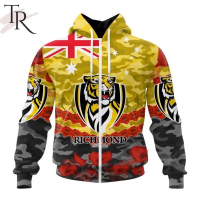 AFL Richmond Tigers Special ANZAC Day Design Lest We Forget Hoodie AFL Richmond Tigers Special ANZAC Day Design Lest We Forget Hoodie