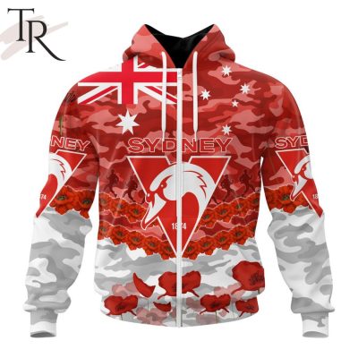 AFL Sydney Swans Special ANZAC Day Design Lest We Forget Hoodie AFL Sydney Swans Special ANZAC Day Design Lest We Forget Hoodie