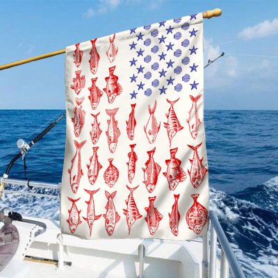Fish and Sea Shells American Flag - Coastal-Themed Decor Gift for Ocean Lovers MLN416F - Flagwix