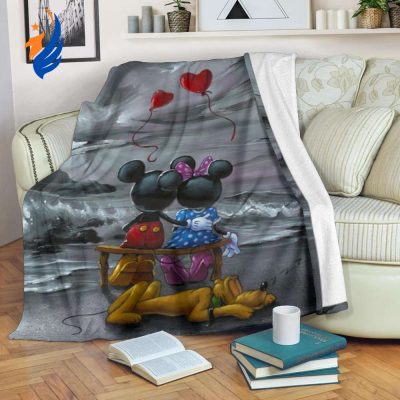 Balloon Mickey And Minnie In Love Fleece Blanket - Blanket Home Decor Gift