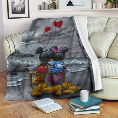 Balloon Mickey And Minnie In Love Fleece Blanket - Blanket Home Decor Gift