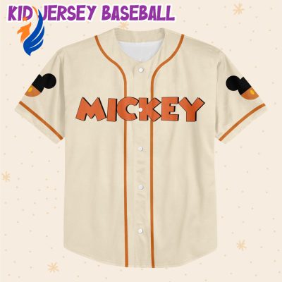 Vintage Baseball Jersey with Mickey Mouse Design: Horizontal Text for a Classic Sports Look