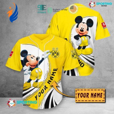 Borussia Dortmund Custom Name Yellow Mickey Mouse Baseball Jersey - Unisex Shirt Stand Out with Personalized Sports Apparel!