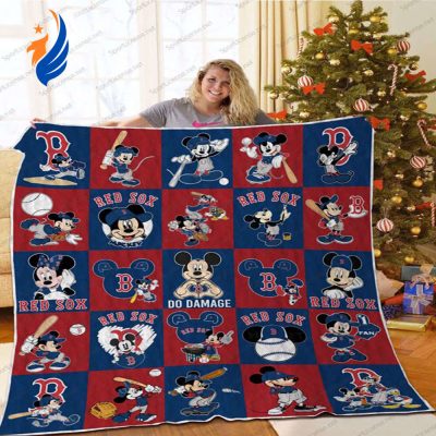 Boston Red Sox’s Do Damage with Mickey Mouse Quilt Blanket Soft and Warm - Blanket Home Decor Gift