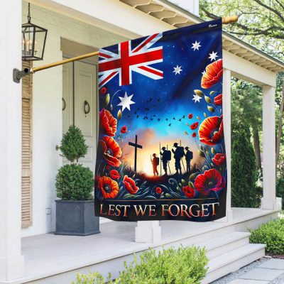 FLAGWIX Anzac Day Australia Flag Lest We Forget Australian Veteran Kneeling The Cross Flag MLN2536F - Flagwix FLAGWIX Anzac Day Australia Flag Lest We Forget Australian Veteran Kneeling The Cross Flag MLN2536F - Flagwix