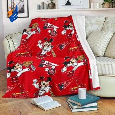 Cardinals Mickey Fleece Blanket For Baseball Fan - Blanket Home Decor Gift