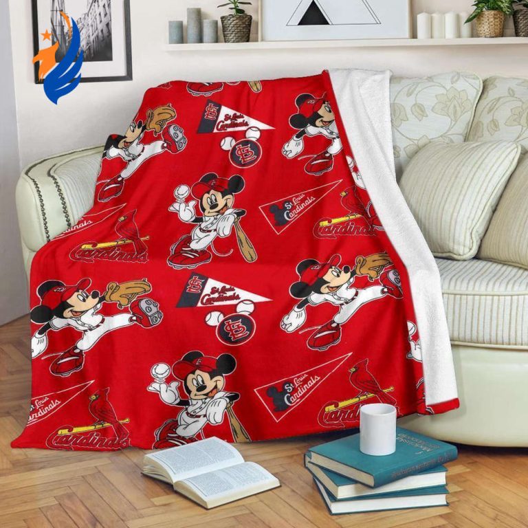 Cardinals Mickey Fleece Blanket For Baseball Fan - Blanket Home Decor Gift