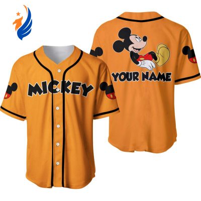 Custom Chilling Mickey Mouse Black Orange Disney Baseball Jersey - Personalized Disney Apparel