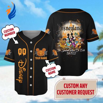 Custom Mickey Mouse Baseball Jersey - Halloween Team Tee with Minnie Goofy and More at Magic Kingdom