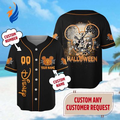 Spooky Custom Mickey Mouse Halloween Baseball Jersey - Minnie Goofy Donald Skeleton Team Shirt Perfect Trick or Treat Magic Kingdom Gift