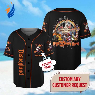 Custom Retro Mickey Mouse Halloween Baseball Jersey - Spooky Magic Castle Horror Team Shirt Minnie Goofy Donald Duck - Magic Kingdom
