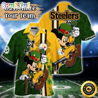 Customized NFL Pittsburgh Steelers Hawaiian Shirt Mickey Mouse Saint Patricks Day Hawaii Shirt