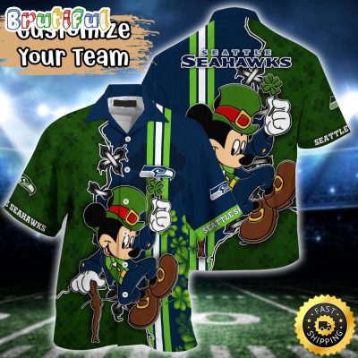 Customized NFL Seattle Seahawks Hawaiian Shirt Mickey Mouse Saint Patricks Day Hawaii Shirt