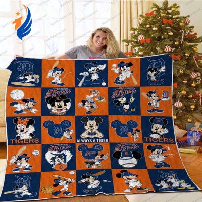 Detroit Tigers Mickey Mouse Quilt Blanket MLB Detroit Tigers Mickey Mouse Quilt Bedding Set - Blanket Home Decor Gift
