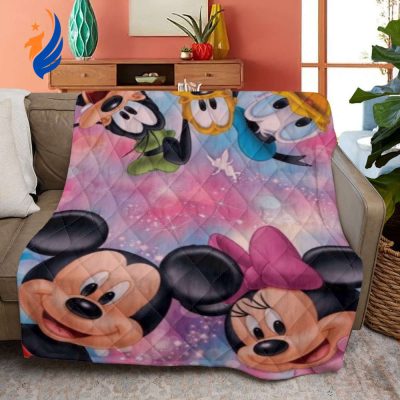 Disney Characters Quilt Blanket, Funny Disney Characters Mickey Minnie Pluto Donald Art Quilt Blanket - Blanket Home Decor Gift