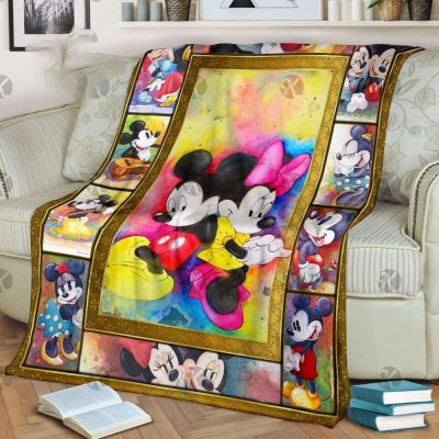 Disney Mickey Mouse And Minnie Colorful Lovely Pictures Fleece Blanket - Blanket Home Decor Gift