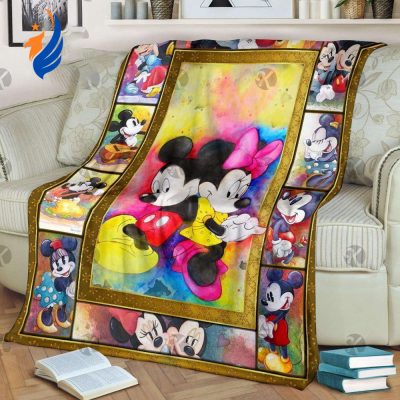 Disney Mickey Mouse And Minnie Colorful Lovely Pictures Fleece Blanket - Blanket Home Decor Gift