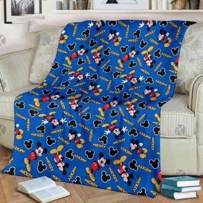 Disney Mickey Mouse Cute Emotionals Pattern In Blue Background Fleece Blanket - Blanket Home Decor Gift