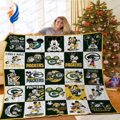 Disney Mickey Mouse Green Bay Packers Quilt Blanket NFL Green Bay Packers Mickey Mouse Quilt Bedding Set - Blanket Home Decor Gift