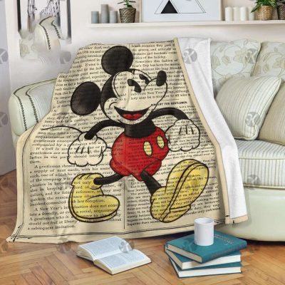 Disney Mickey Mouse In Vintage Book Page Background Fleece Blanket - Blanket Home Decor Gift