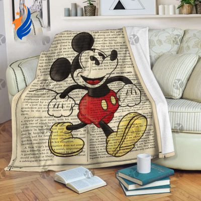 Disney Mickey Mouse In Vintage Book Page Background Fleece Blanket - Blanket Home Decor Gift