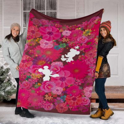 Floral Mickey And Minnie Fleece Blanket For Bedding Decor - Blanket Home Decor Gift
