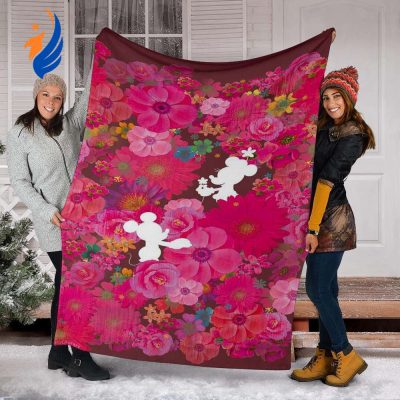 Floral Mickey And Minnie Fleece Blanket For Bedding Decor - Blanket Home Decor Gift