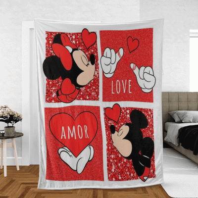 Happy Valentine’s Day Sweet Love Of Mickey Couple Cartoon Disney Lover Sherpa Fleece Quilt Blanket BL2410 - Blanket Home Decor Gift